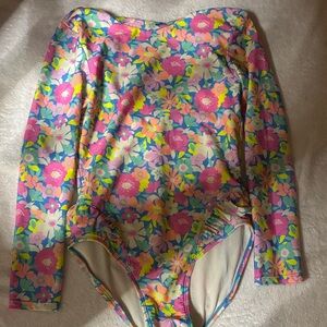 Kids Long-Sleeve Floral One-Piece Swimsuit - Pink Multi